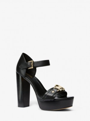 Michael Kors Rory Leather Platform Sandal Sandaler Dam Svarta | GMYRAX316